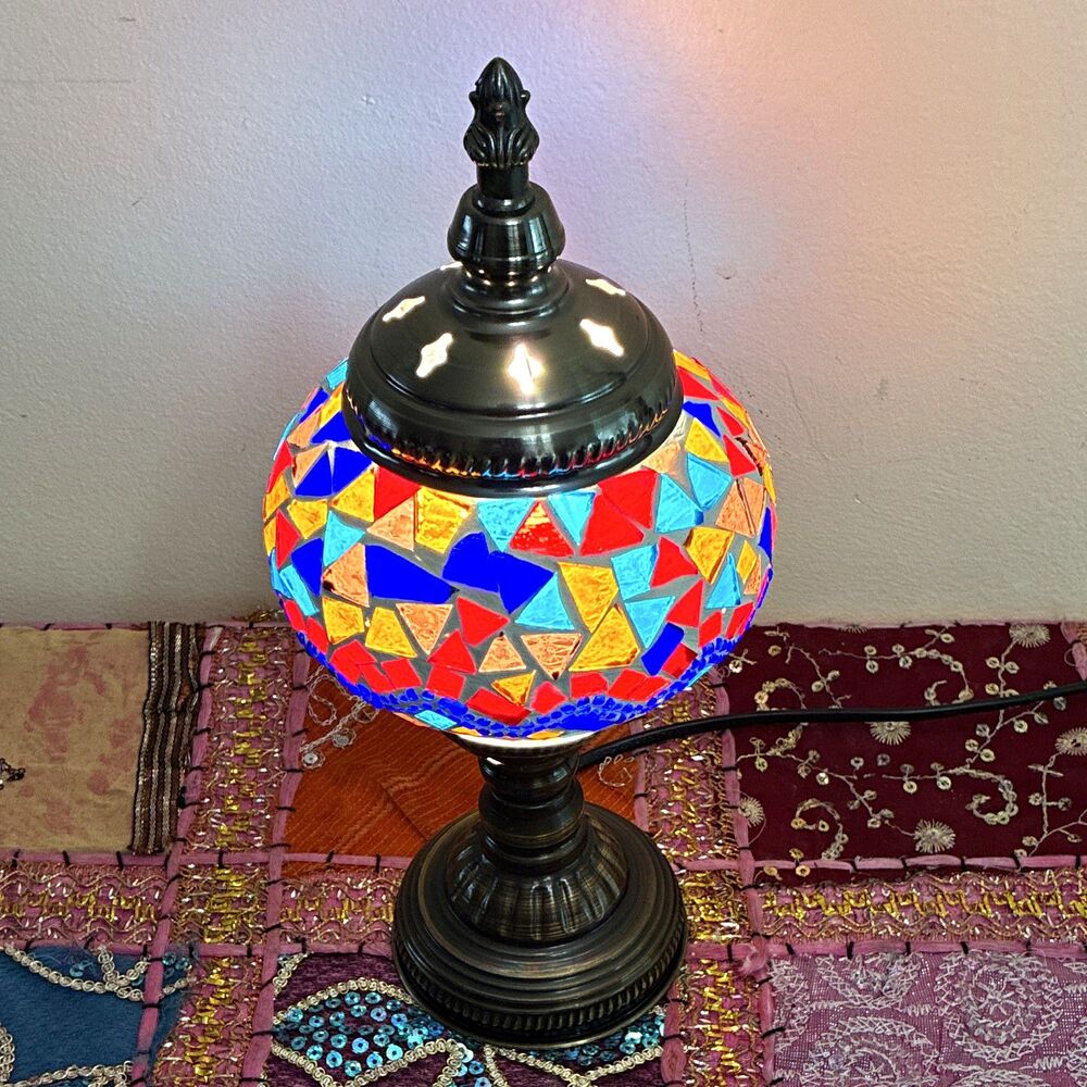 Multicolor Mosaic Glass Globe Shade Lamp Corded Inline Switch Petra, Jordan